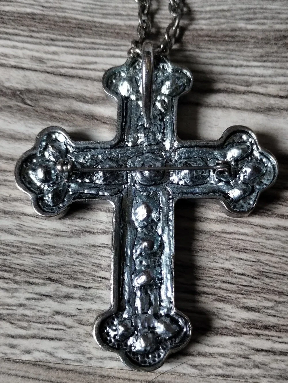 Silver Tone & Rhinestone Cross Pendant Necklace